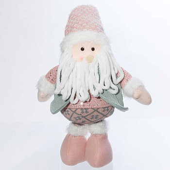 Фигура новогодняя интерьерная  Н22100А Дед мороз 40-70см с телескопическими ногами, розовый колпак, зеленая жилетка, розовый свитер. розовые ноги, розовые ботинки