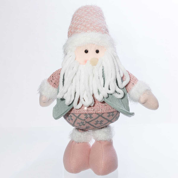 Фигура новогодняя интерьерная  Н22100А Дед мороз 40-70см с телескопическими ногами, розовый колпак, зеленая жилетка, розовый свитер. розовые ноги, розовые ботинки