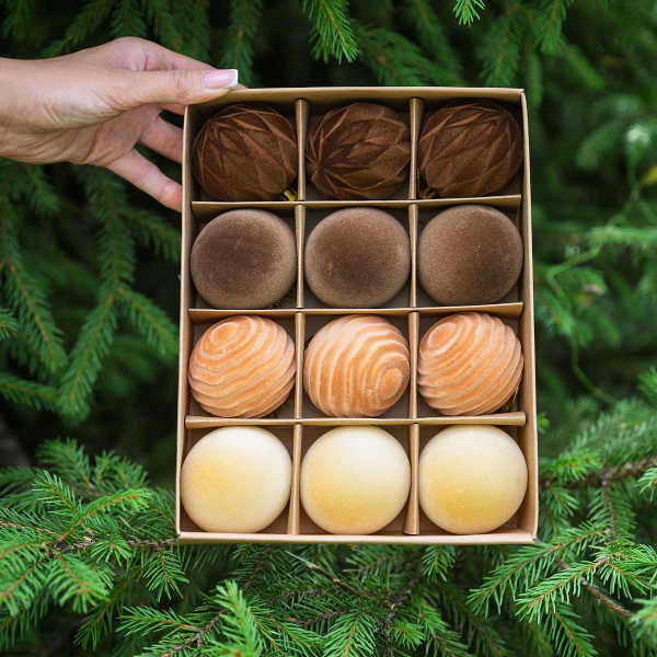 Набор елочных украшений LN09-6 6 см 12 шт Шары БАРХАТ