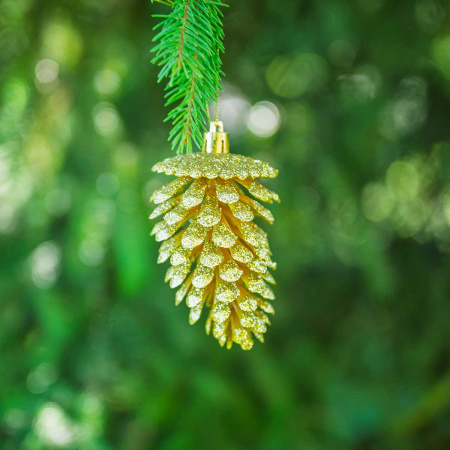 Шар 12ED3-3H-2 3шт 12см ("Шишка" золотая с блестящей каймой) (200)