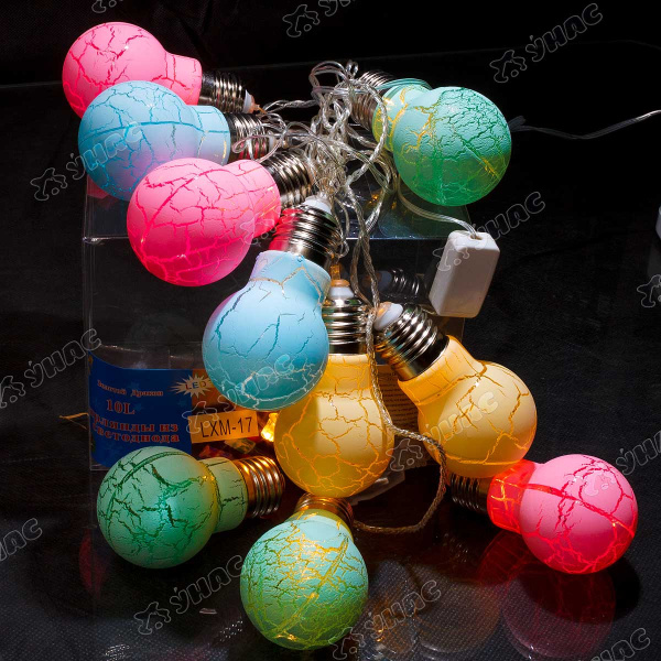 Гирлянда светодиодная ЛАМПОЧКА МЯТАЯ БЕЛЫЙ /H-10см, 10 лампочек,прозрачный провод/