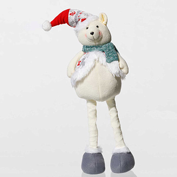 Фигура новогодняя интерьерная Мишка ALL103 белый 56-79см  в жилете,в красном колпаке, телескопические ноги ALL103