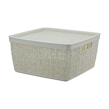 Коробка БЯЗЬ с крышкой 28х28х14 8л Бел Ротанг М2326