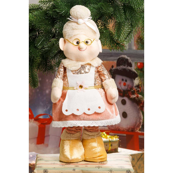 Фигура новогодняя интерьерная МТ20002С Бабушка с телескопическими ногами 40-55см.Розовая(72)