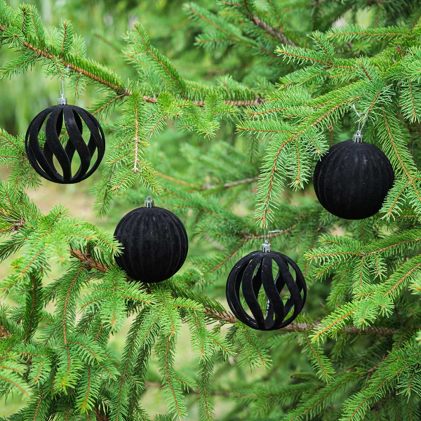 Набор елочных украшений 10RDK4-4 10 см 4 шт Шары БАРХАТ черный