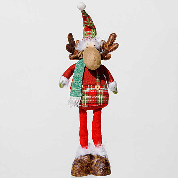 Фигура новогодняя AKK012C Лось 49-67см телескопические ноги, красный с шарфом