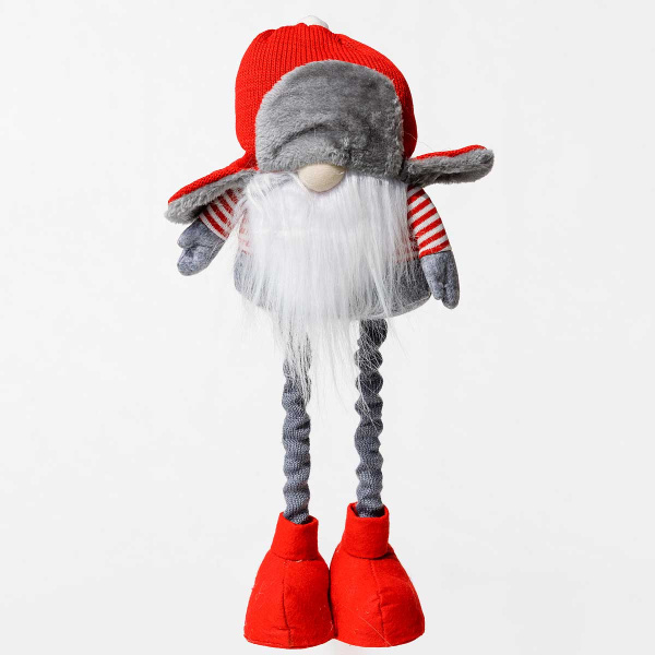 Фигура новогодняя D222-1173B-36 интерьерная Гном 35-55см в ушанке с телескопическими ногами