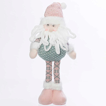Фигура новогодняя интерьерная Н22108А Дед мороз 35см, розовый колпак, зеленый свитер, розовые штаны. роовые ботинки