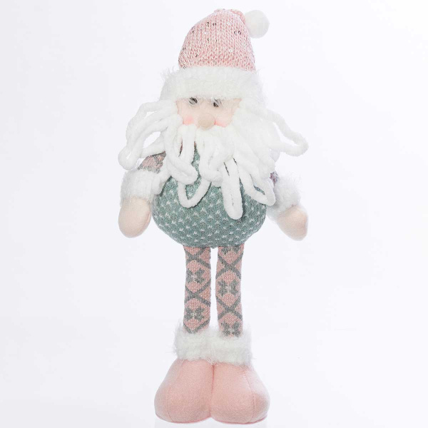 Фигура новогодняя интерьерная Н22108А Дед мороз 35см, розовый колпак, зеленый свитер, розовые штаны. роовые ботинки