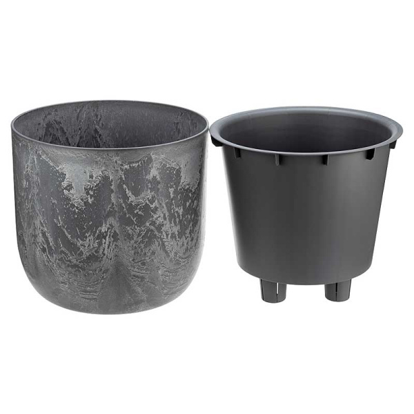 Кашпо МИКРИТ D220мм 3,7л со вставкой серый слайн М3266 х8 