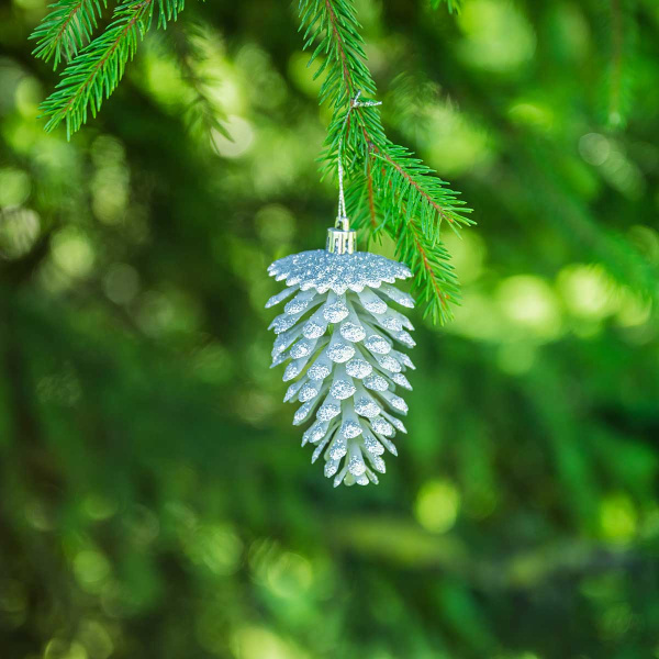 Шар 12ED3-3H-3 3шт 12см ("Шишка" серебряная с блестящей каймой) (200)