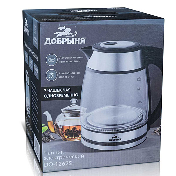 Эл. чайник Добрыня 1,8л 1800Вт стекло DO-1262S серебро х12
