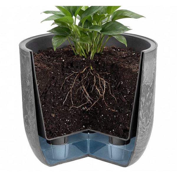 Кашпо МИКРИТ D150мм 1л со вставкой серый слайн М3264 х12 