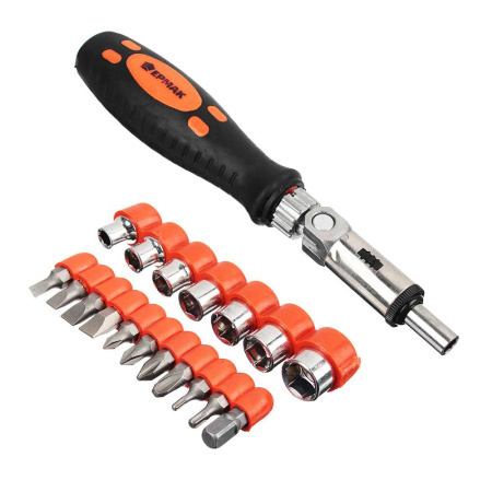 Отвертка реверсивная с набором бит и головок RRS004 Ермак 19 предметов