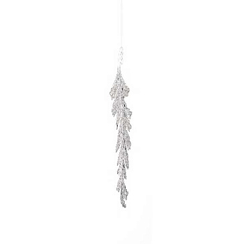 Подвеска В37-72 Веточка 17см прозрачная в инее с блестками (800)