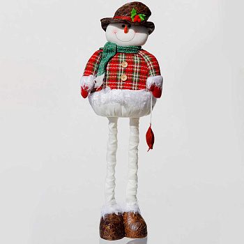 Фигура новогодняя AKK004B Снеговик 55-10см с телескопическими ногами, красный. Со звездой