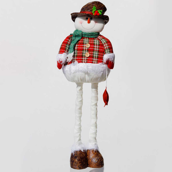 Фигура новогодняя AKK004B Снеговик 55-10см с телескопическими ногами, красный. Со звездой