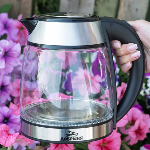 Эл. чайник Добрыня 1,8л 1800Вт стекло DO-1262S серебро х12