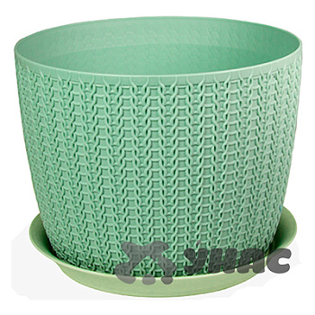 Кашпо ВЯЗАНИЕ D135мм 1,1л с поддоном Фисташковый М3119 х12 