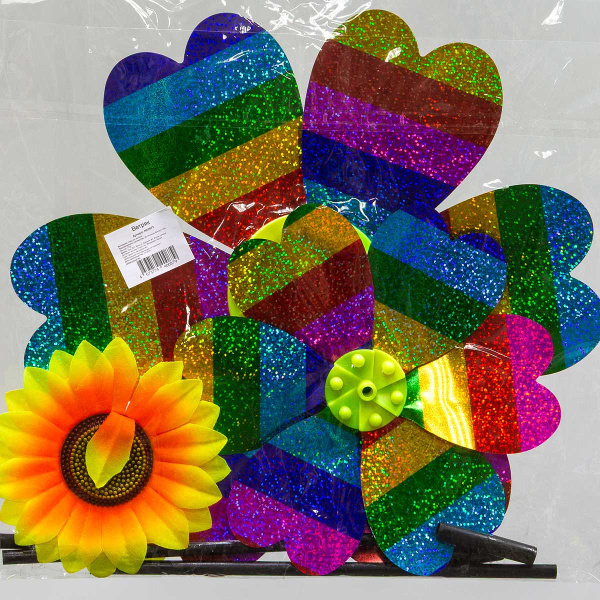 Ветряк D-21-33см двойной разноцв.полоски радуга лепестки NA2673