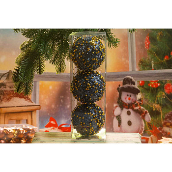 Шар А0-30936NB+G8 3шт 8см "Бусина золотая"графит (96)