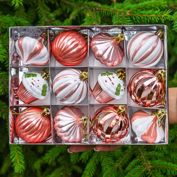 Набор елочных украшений LN36-K-7 5 см 12 шт Шары розовое золото