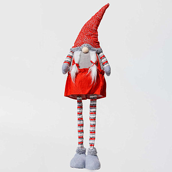 Фигура новогодняя CQQ020B интерьерная Гном-девочка в красной юбке с телескопическими ногами 77-120см