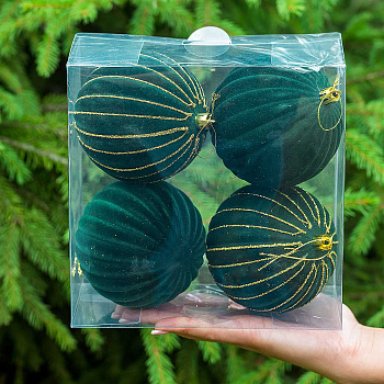 Набор елочных украшений 10RDC4/H82-8 10 см 4 шт Шары БАРХАТ изумрудный