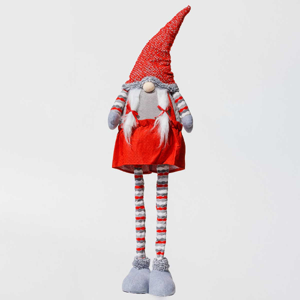 Фигура новогодняя CQQ020B интерьерная Гном-девочка в красной юбке с телескопическими ногами 77-120см