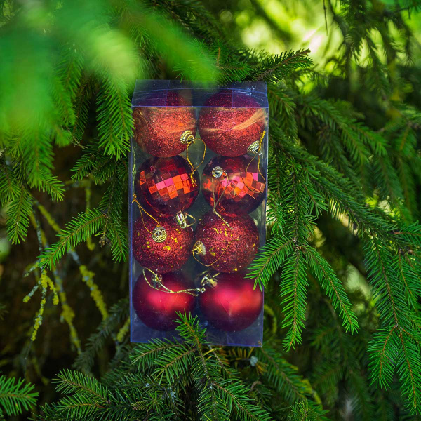 Набор елочочных украшений JT25-A2238 6 см 8 шт Шары КРАСНЫЕ (100)