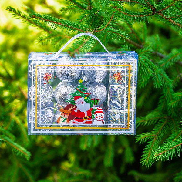 Набор елочных украшений JT25-AL099 4см 12шт Шары серебро(3шт подарок 4,5см серебро, 3шт шар 4см блестящий, 3шт шар 4см рельеф цветочки, 3шт шар 4см ажур)(144)