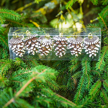 Шар 6DC6-H32-19 6шт 6см "Шишка" шоколадная с белой каймой (360