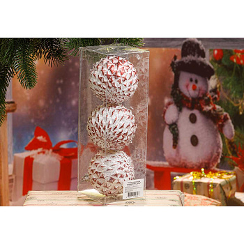 Набор елочных шаров  РОМБЫ СНЕЖНЫЕ  3шт, D-8см