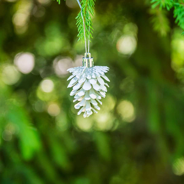 Шар 6DC6-H32-3 6шт 6см "Шишка" белая с белой каймой (360)