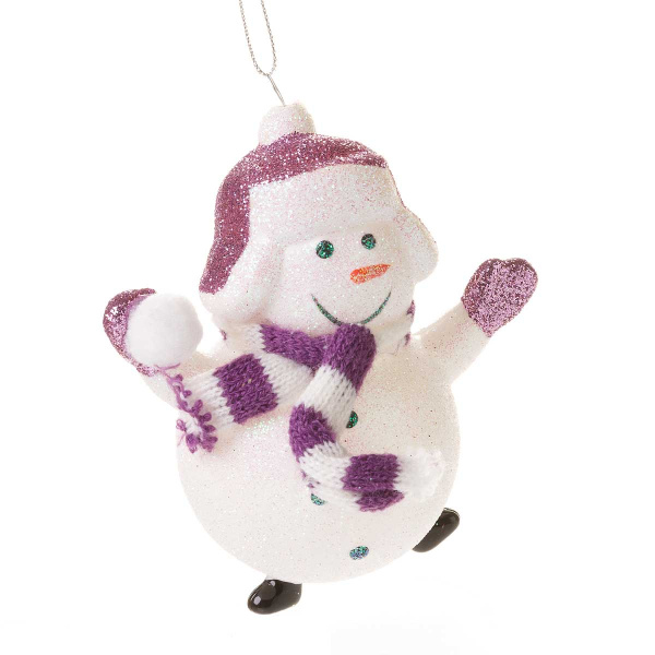 Шар SFOP21422-F 1шт 10см Снеговик в шапке фиолетовый (192)