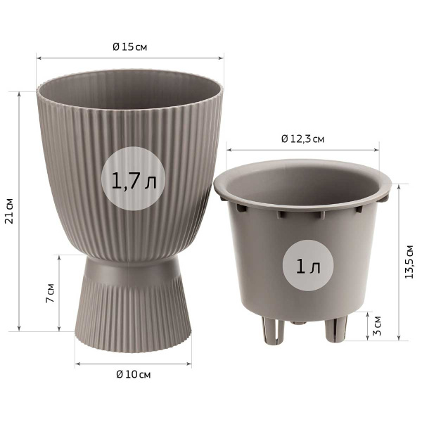 Кашпо ВЕЛЬВЕТ D150мм 1 л со вставкой Белый М3268 х10 