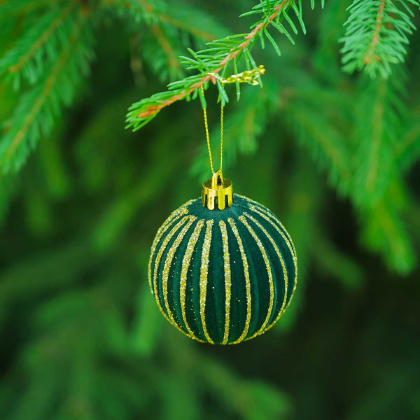 Набор елочных украшений 6R-DKC12/H82-4 6 см 12 шт Шары Бархат изумруд