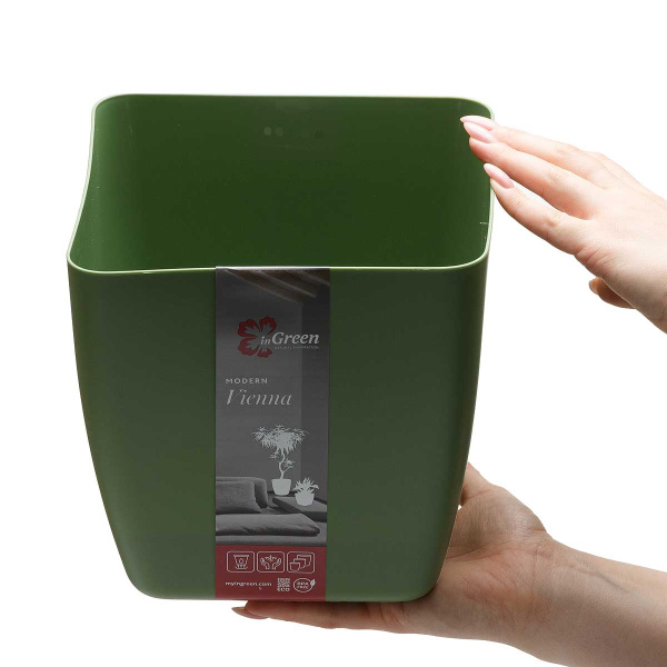 Горшок ВИЕННА 5л со встав квадрат оливковый 