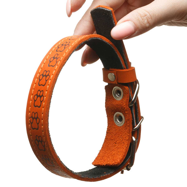 Ошейник кожа+кожаный подклад тиснение ширина 20 мм длина 45 см