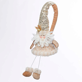 Фигура новогодняя интерьерная SX-A2022 Дед Мороз 40см с ногами веревочками, в длинном колпаке. БЕжевый с блестками