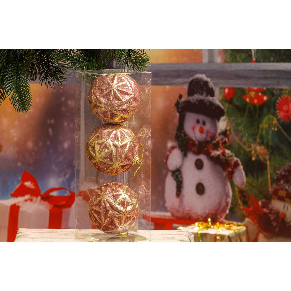 Шар А9-51092РК8 3шт 8см "Снежинка"аметист с золотыми разводами (96)