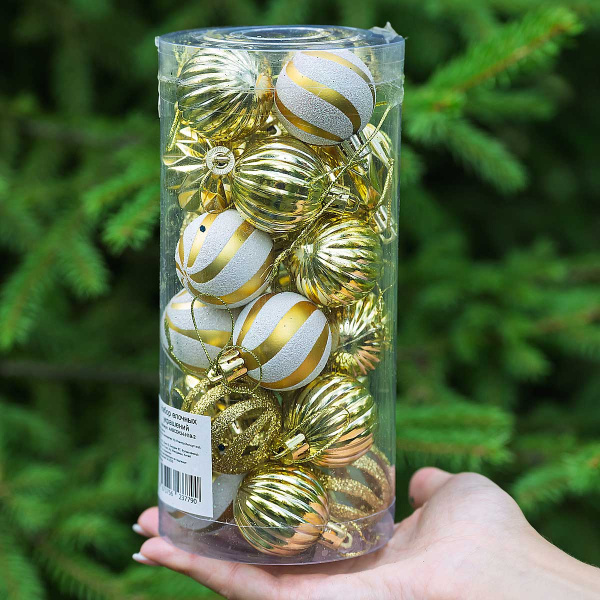 Набор елочных украшений 4ABCDK24-H19-2 4 см 24 шт Шары Золото с белым