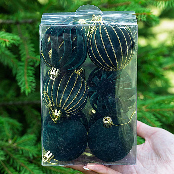 Набор елочных украшений 6R-DKC12/H82-4 6 см 12 шт Шары Бархат изумруд